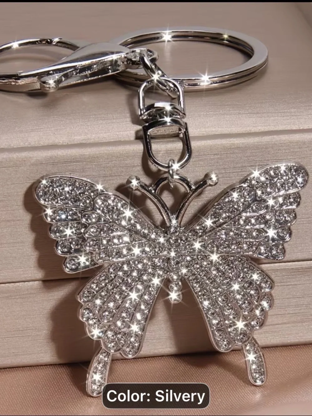 Silvery Crystal Butterfly Keychain Key &  Holder Charm